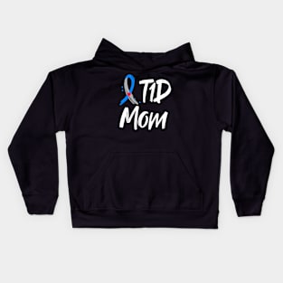 T1D Mom Shirt Type 1 Diabetes Awareness Blue Gray Ribbon Kids Hoodie